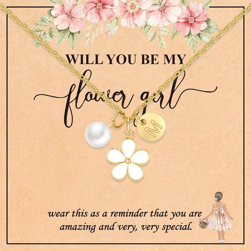 ELLEZZA Valentines Day Gifts for Kids-Flower Girl Gift,Initial Letter Necklace for Flower Girl,14K Gold Plated Proposal Gifts on Wedding Bridal Party - Image 1